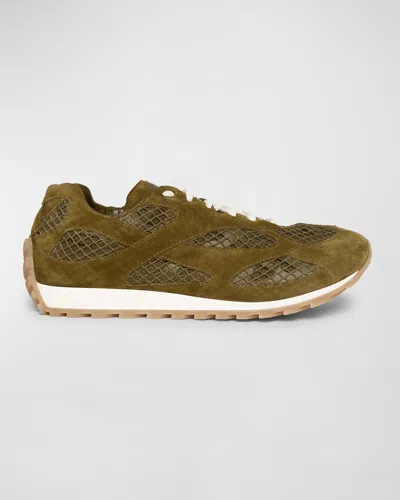 Bottega Veneta Orbit Suede Mesh Runner Sneakers In Brown