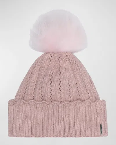 Gorski Knit Beanie With Lamb Fur Pom In Pink