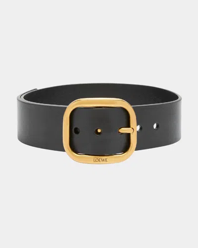 Loewe Curved Buckle Leather Belt In Black