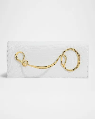 Alexis Bittar Lizard-embossed Leather Clutch Bag With Side Handle In White