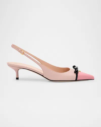 Valentino Vlogo Pointed Slingback Leather Kitten Pumps In Pink