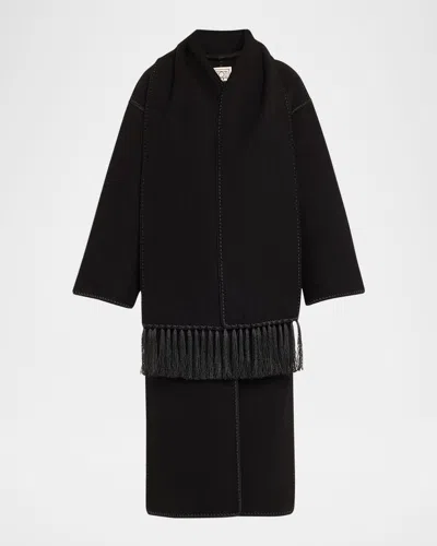 Totême Fringe Embroidered Scarf Wool Coat In Black