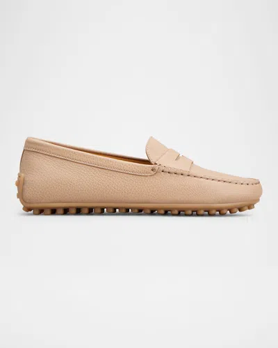 Tod's Gommino Calfskin Penny Driver Loafers In Neutral