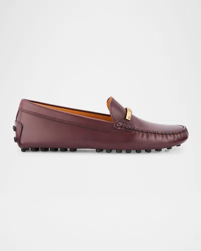 Tod's Gommino Leather Bar Driver Loafers In Burgundy