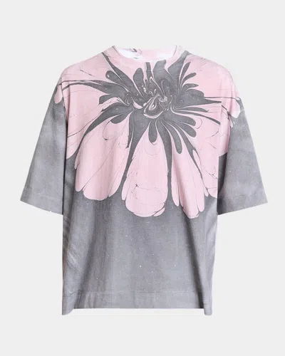 Dries Van Noten Flower-print Oversized T-shirt In Gray
