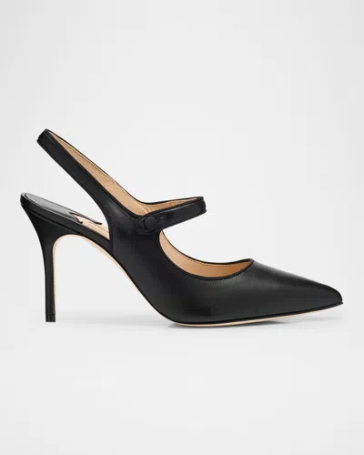 Manolo Blahnik Camparisli Leather Mary Jane Slingback Pumps In Black