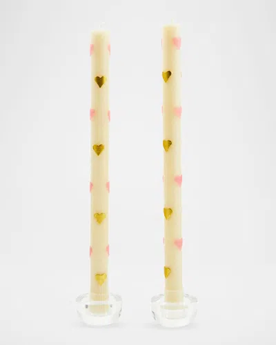 Mackenzie-childs Pink Hearts Dinner Candles, Set Of 2 In White