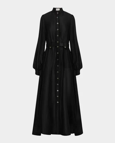 Aqua Blu Australia Tiana Linen-silk Maxi Dress In Black