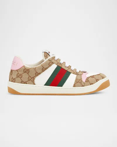 Gucci Screener Gg Canvas And Leather Sneakers In Brown