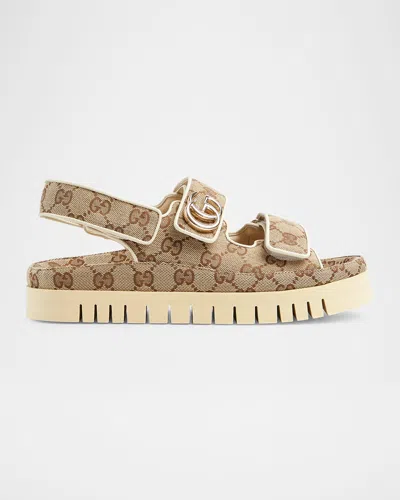 Gucci Women Gg Supreme Slingback Sandals In Brown