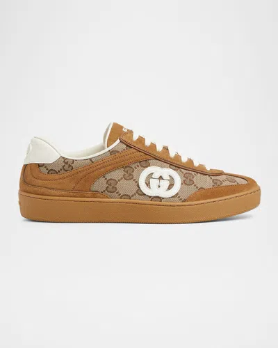 Gucci Brown G75 Sneaker In Suede And Gg Fabric Women In Multi