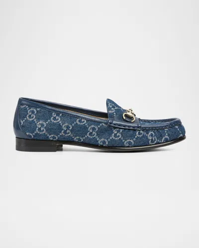 Gucci 1953 Horsebit Monogram Denim Loafers In Blue