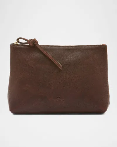 Il Bisonte Snodo Zip Leather Clutch Bag In Silver