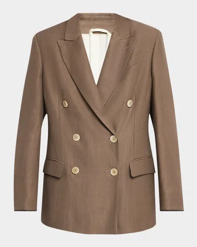 Brunello Cucinelli Double-breasted Fluid Linen Twill Blazer In Brown