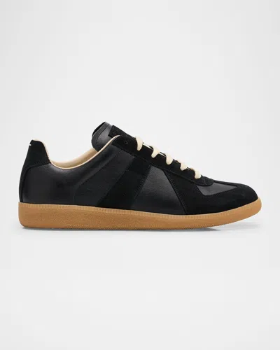 Maison Margiela Casual Low Top Sneakers With Suede Panels In Black