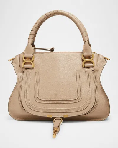 Chloé Marcie Medium Double Carry Satchel Bag In Grained Leather In Brown