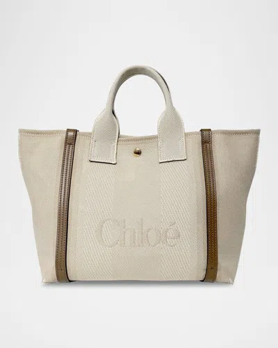 Chloé Small Tote Bag In Jacquard Canvas In Brown