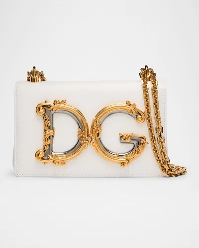Dolce & Gabbana Dg Girls Barocco Large Leather Crossbody Bag In White