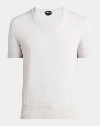 Tom Ford White Crewneck T-shirt With Logo Embroidery On The Front And Perforated Design In Cotton Man In Multi