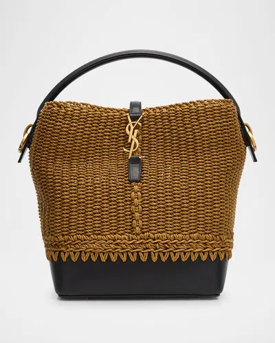 Saint Laurent Le 37 Ysl Bucket Bag In Raffia And Leather