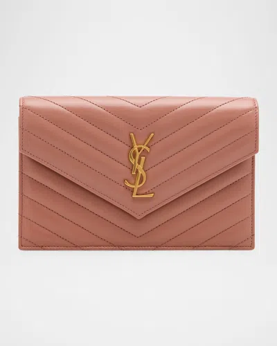 Saint Laurent Small Ysl Wallet On Chain In Quilted Leather In Blue