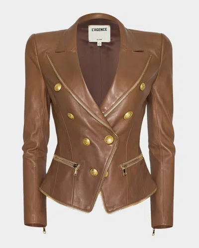 L'agence Ottilie Leather Zip Blazer In Brown