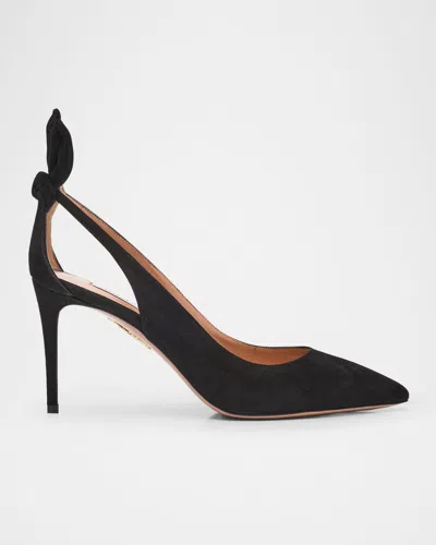 Aquazzura Suede Bow Stiletto Pumps In Black