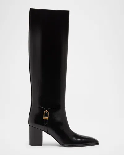 Saint Laurent Julia 75 Knee-high Leather Boots In Black