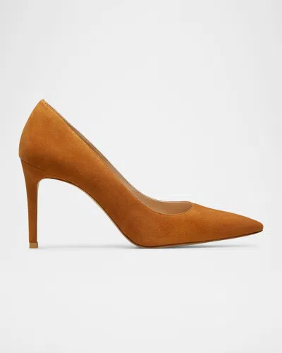 Stuart Weitzman 85mm Power Suede Pointed-toe Pumps In Brown