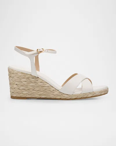 Stuart Weitzman Dayna Leather Crisscross Espadrille Sandals In White