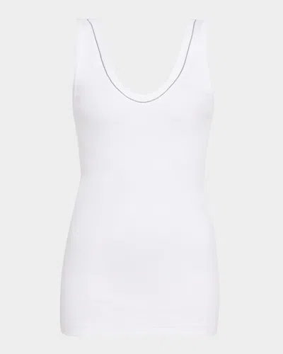 Brunello Cucinelli Monili Scoop-neck Flat Cotton Rib Tank Top In White