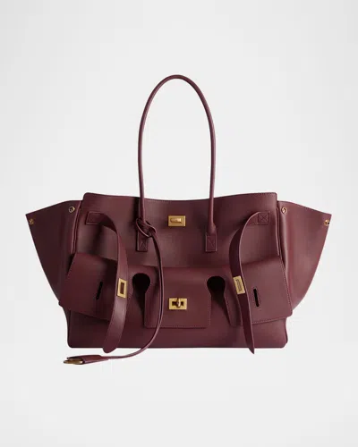 Balenciaga Bel Air Medium Flap Leather Tote Bag In Burgundy