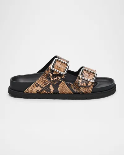 1774 Birkenstock Arizona Snake-embossed Dual-buckle Slide Sandals In Multi