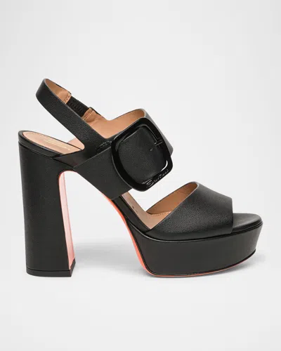 Santoni Bruxel Leather Buckle Platform Sandals In Black