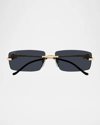 Cartier Rimless Metal Rectangle Sunglasses In Gold | ModeSens