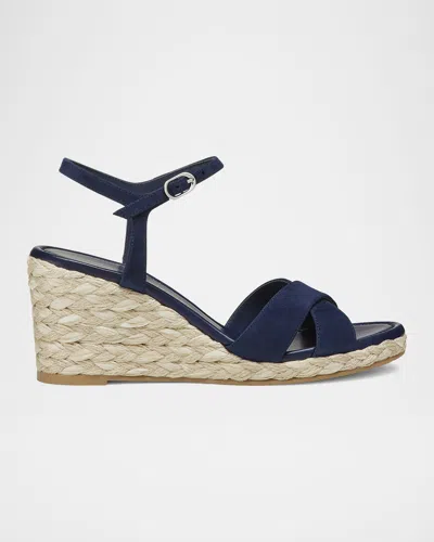 Stuart Weitzman Dayna Suede Crisscross Wedge Espadrilles In Blue