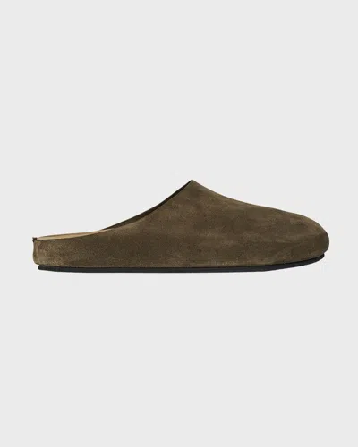 The Row Hugo Suede Easy Mules In Brown