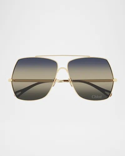 Chloé 62mm Oversize Gradient Rectangular Sunglasses In Gold