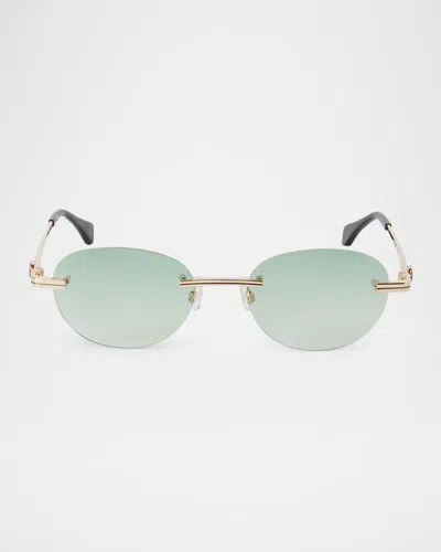 Palm Angels Crystal Oval Metal Sunglasses In Blue