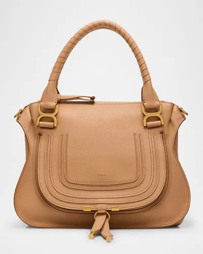 Chloé Marcie Medium Double Carry Satchel Bag In Grained Leather In Brown