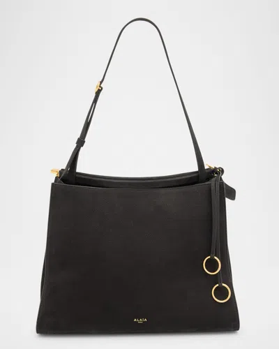 Alaïa Le Click Medium Square Tote Bag In Nubuck Leather In Black