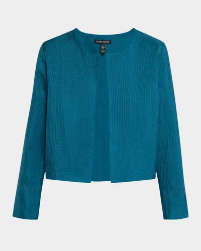 Eileen Fisher Boxy Quilted Silk Jacket In Blue