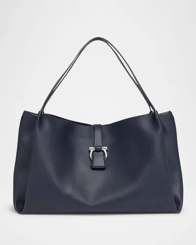 Ferragamo New Line Tote Bag In Blue