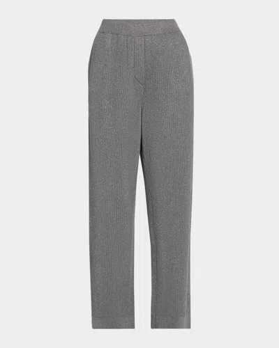 Brunello Cucinelli Cotton Lurex English Ribbed Straight-leg Pants In Gray