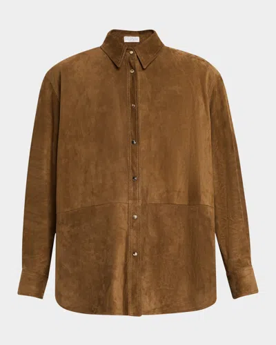 Brunello Cucinelli Suede Button-down Shirt Jacket In Brown