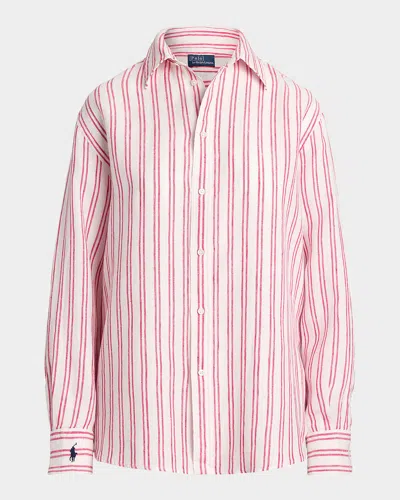 Polo Ralph Lauren Oversized Fit Striped Linen Shirt In Red