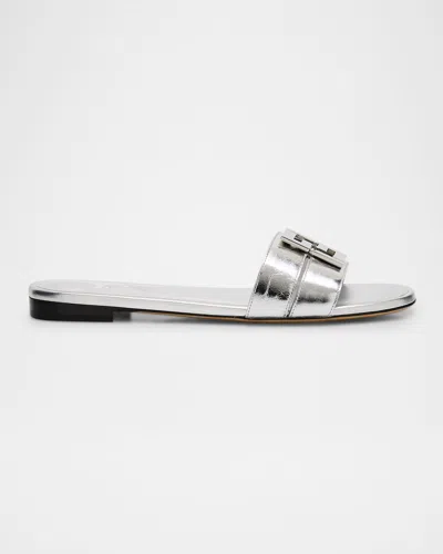 Fendi Ffold Metallic Leather Sandals In Silver