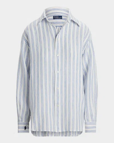 Polo Ralph Lauren Oversize Fit Striped Linen Shirt In Gold