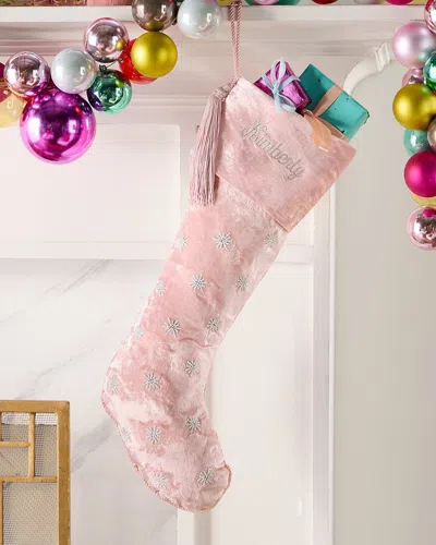 Sudha Pennathur Beaded Snowflakes Velvet Christmas Stocking, Personalized In Pink
