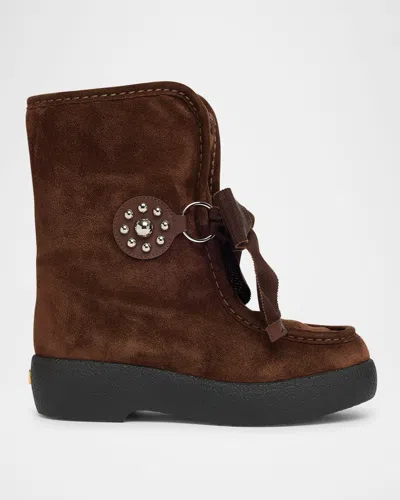 Valentino Suede Faux Fur Snow Booties In Brown